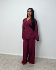 Dina Wine V Neck Pleated Co Ord Set