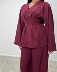 Dina Wine V Neck Pleated Co Ord Set
