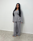Dina Grey V Neck Pleated Co Ord Set