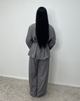 Dina Grey V Neck Pleated Co Ord Set
