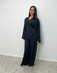 Dina Black V Neck Pleated Co Ord Set