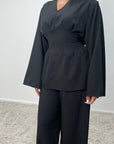 Dina Black V Neck Pleated Co Ord Set