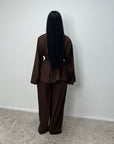 Dina Brown V Neck Pleated Co Ord Set