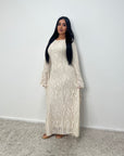 Iris Beige Lace detail Modest Flare Sleeve Dress