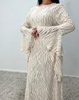 Iris Beige Lace detail Modest Flare Sleeve Dress