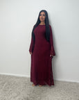Iris Wine Lace detail Modest Flare Sleeve Dress