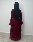 Iris Wine Lace detail Modest Flare Sleeve Dress