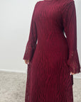 Iris Wine Lace detail Modest Flare Sleeve Dress