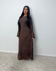 Iris Chocolate Lace detail Modest Flare Sleeve Dress
