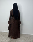 Iris Chocolate Lace detail Modest Flare Sleeve Dress