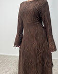 Iris Chocolate Lace detail Modest Flare Sleeve Dress