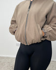 Rira Mocha Elasticated Waist & Sleeve Bomber Jacket