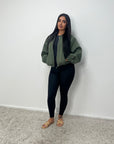 Rira Khaki Elasticated Waist & Sleeve Bomber Jacket
