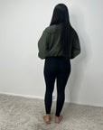 Rira Khaki Elasticated Waist & Sleeve Bomber Jacket