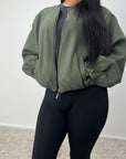 Rira Khaki Elasticated Waist & Sleeve Bomber Jacket