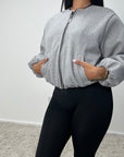 Rira Grey Elasticated Waist & Sleeve Bomber Jacket