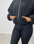 Rira Black Elasticated Waist & Sleeve Bomber Jacket