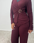 Azana Wine Textured Gold Buckle Co Ord Set