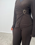 Azana Brown Textured Gold Buckle Co Ord Set