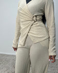 Azana Beige Textured Gold Buckle Co Ord Set