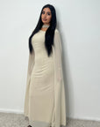 Masah Beige Cape Sleeve Modest Dress