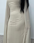 Masah Beige Cape Sleeve Modest Dress