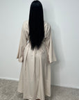 Svana Beige V Neck Pleated Flare Sleeve Dress