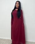 Masah Wine Cape Sleeve Modest Dress