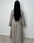 Svana Mocha V Neck Pleated Flare Sleeve Dress