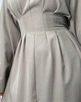 Svana Mocha V Neck Pleated Flare Sleeve Dress