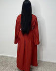 Svana Rust V Neck Pleated Flare Sleeve Dress