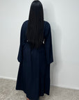 Svana Navy V Neck Pleated Flare Sleeve Dress