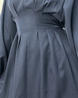 Svana Navy V Neck Pleated Flare Sleeve Dress
