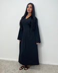 Svana Black V Neck Pleated Flare Sleeve Dress