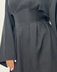 Svana Black V Neck Pleated Flare Sleeve Dress