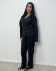 Nadia Charcoal Soft Wrap Gold Buckle Trouser Co Ord