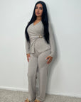 Nadia Mocha Soft Wrap Gold Buckle Trouser Co Ord