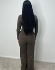 Nadia Brown Soft Wrap Gold Buckle Trouser Co Ord
