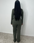 Nadia Khaki Soft Wrap Gold Buckle Trouser Co Ord