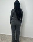 Nadia Grey Soft Wrap Gold Buckle Trouser Co Ord