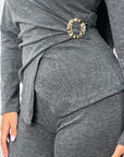 Nadia Grey Soft Wrap Gold Buckle Trouser Co Ord