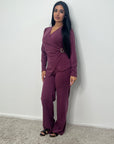 Nadia Wine Soft Wrap Gold Buckle Trouser Co Ord
