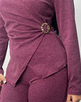 Nadia Wine Soft Wrap Gold Buckle Trouser Co Ord