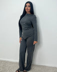 Nira Grey Soft Asymmetrical Trouser Co Ord