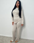 Nira Beige Soft Asymmetrical Trouser Co Ord