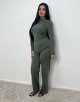 Nira Khaki Soft Asymmetrical Trouser Co Ord