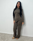 Nira Brown Soft Asymmetrical Trouser Co Ord