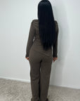 Nira Brown Soft Asymmetrical Trouser Co Ord