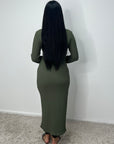 Fida Khaki V Neck Gold Buckle Wrap Dress