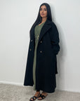 Kaira Black Collar Buttoned Belted Coat